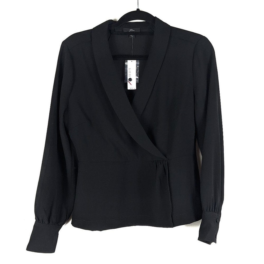 NWT J. Crew Black Long Sleeve Faux Wrap Top